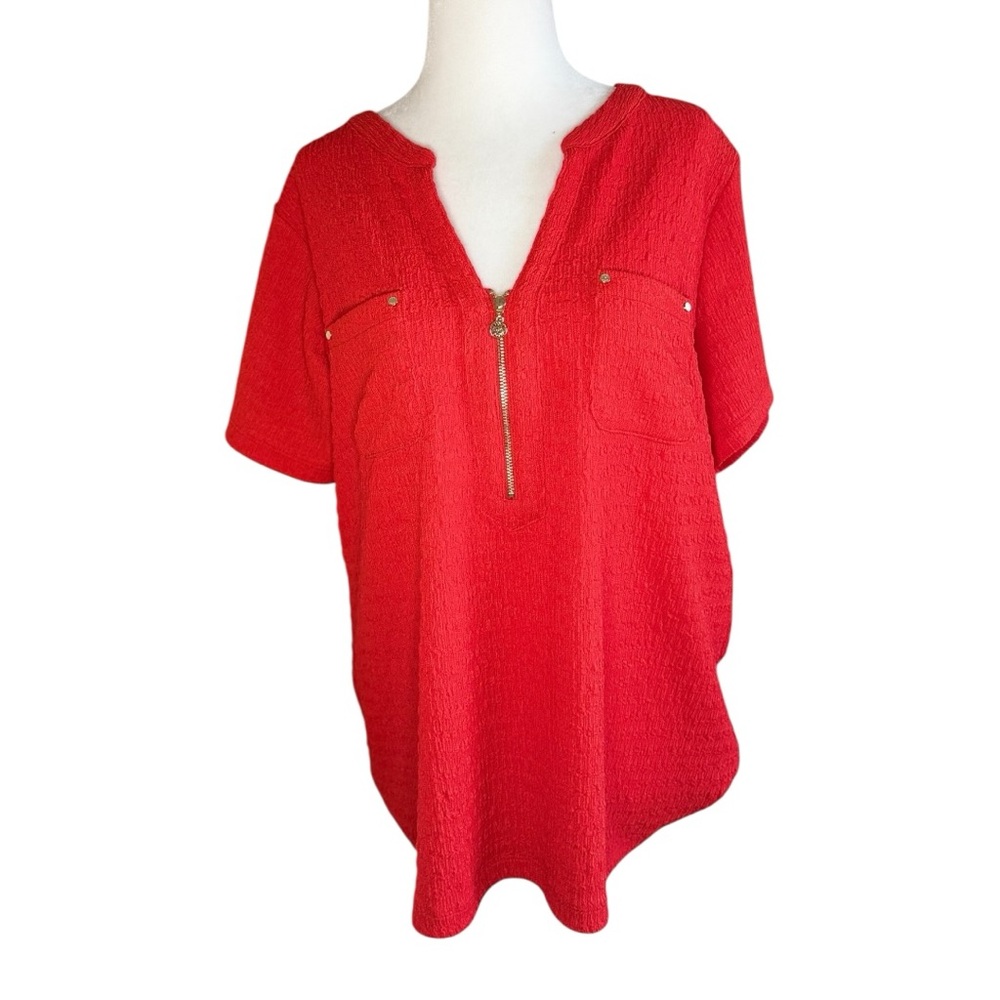 Anne Klein Red Textured Blouse with Zipper